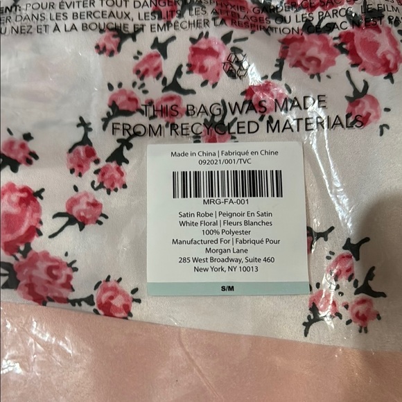 🆕 Morgan Lane Floral Print Women's Robe - Pink and White size S/M NWT - Picture 5 of 8